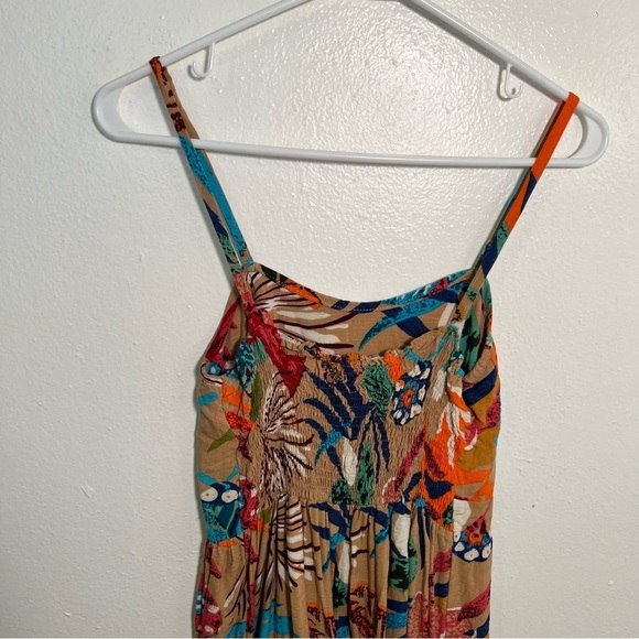 Sleeveless Fit & Flare Dress Tan Multicolor Floral - Picture 6 of 7